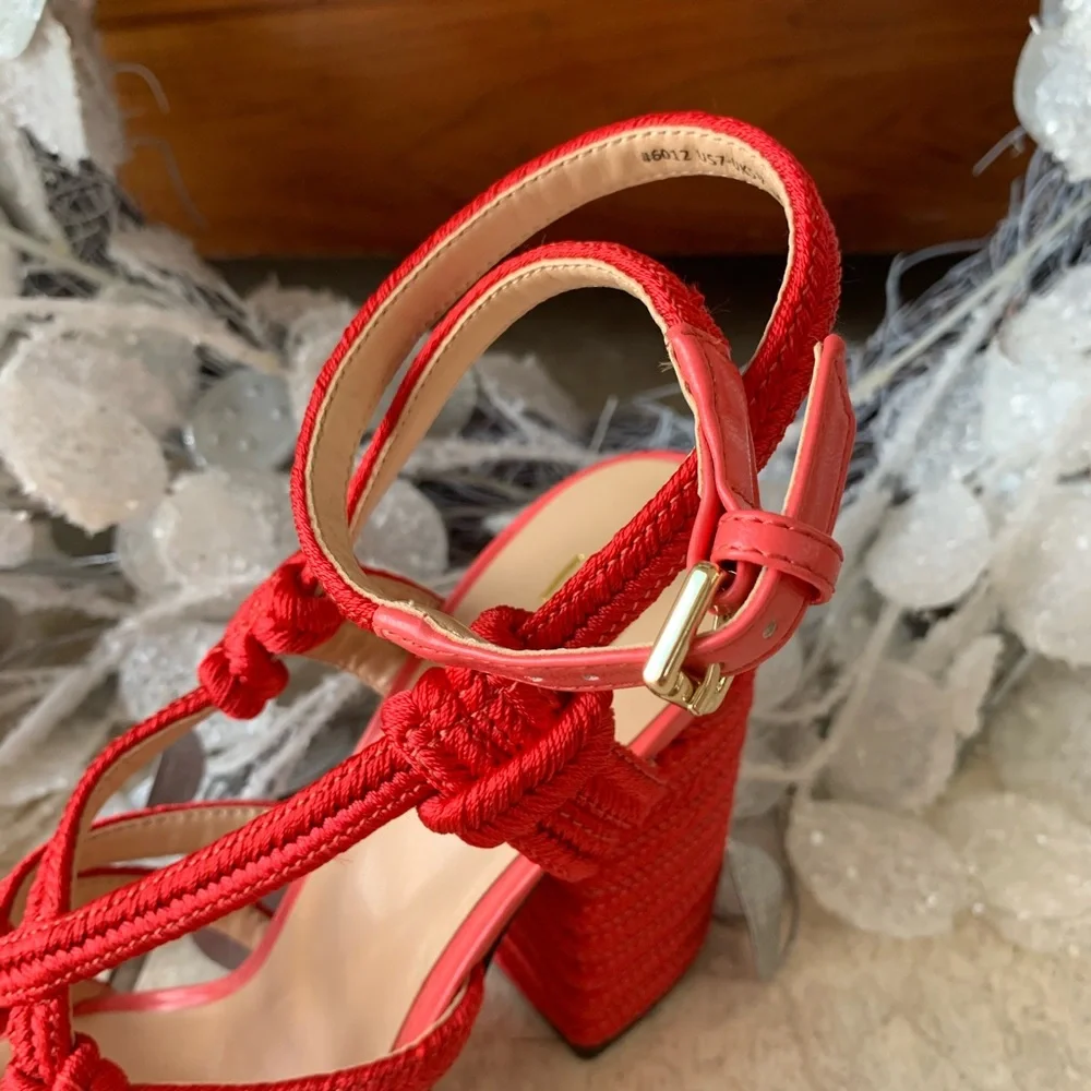 CAbi Red Knotted Strap Heeled Sandals
